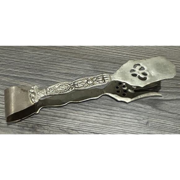 Antique Vintage Silver Floral Italian Gothic Serving Salad Dinner Tongs - Picture 4 of 7